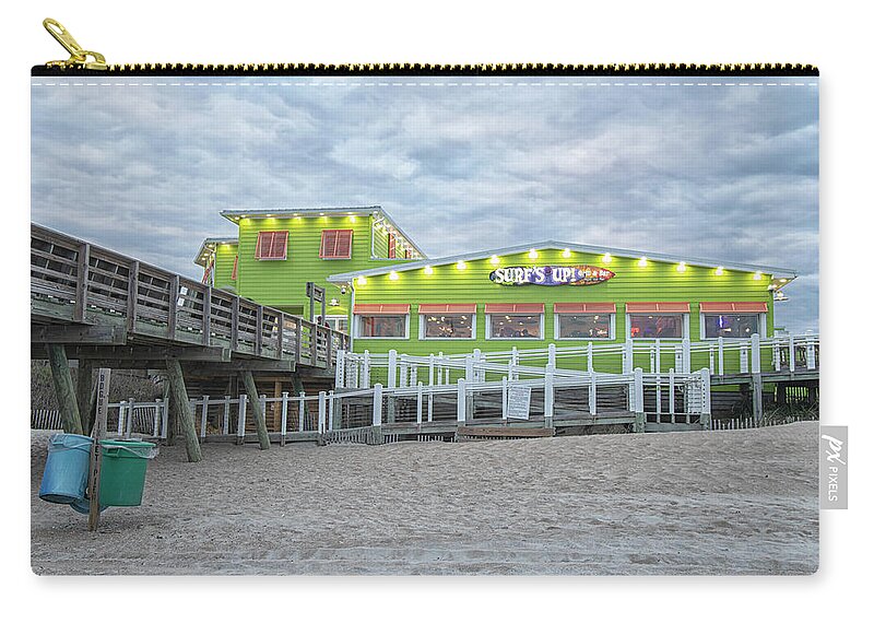 Surfs Up Zip Pouch featuring the photograph Surfs Up at Bogue Inlet Pier by Bob Decker