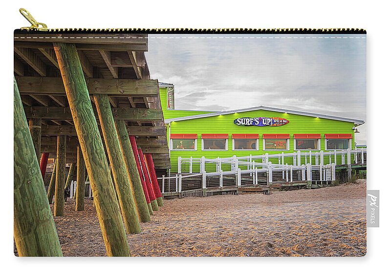 Surf's Up Zip Pouch featuring the photograph Surf's Up at Bogue Inlet Pier - Emerald Isle NC by Bob Decker