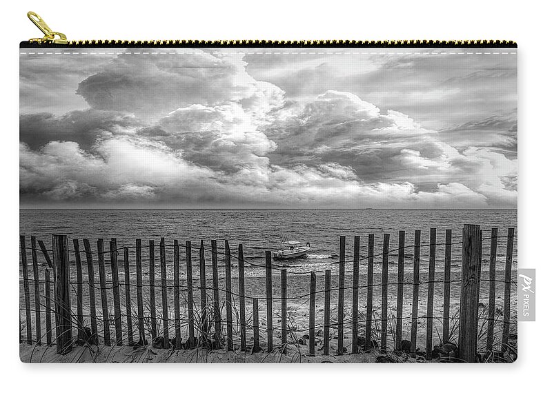 Boats Zip Pouch featuring the photograph Surfside in Black and White by Debra and Dave Vanderlaan