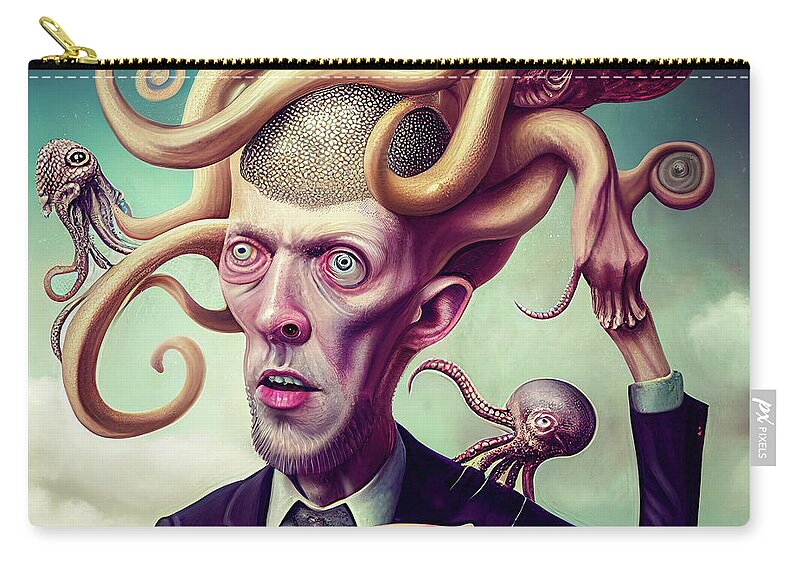 Octopus Zip Pouch featuring the digital art Surreal Hybrid Creature 03 Octopus and Human by Matthias Hauser