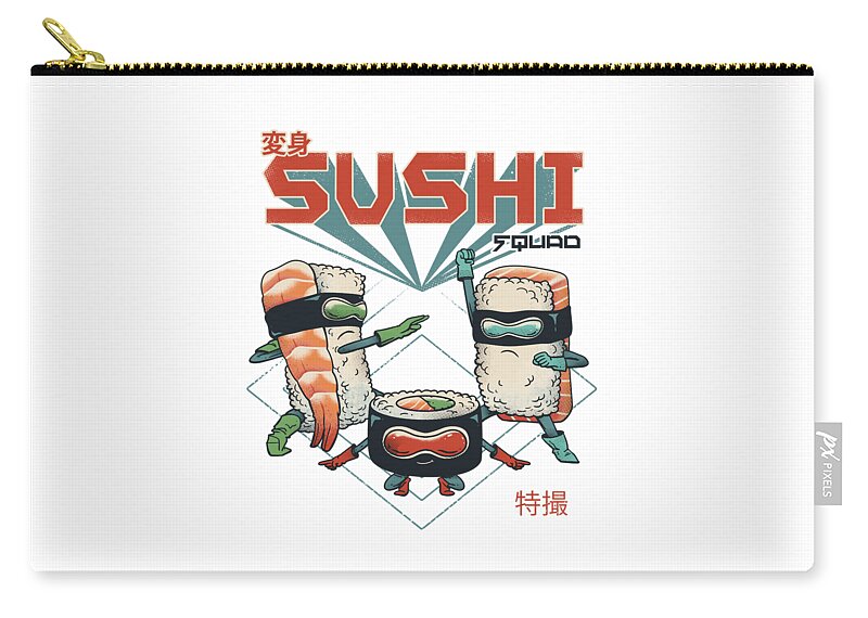 Sushi Carry-all Pouch featuring the digital art Sushi Squad by Vincent Trinidad