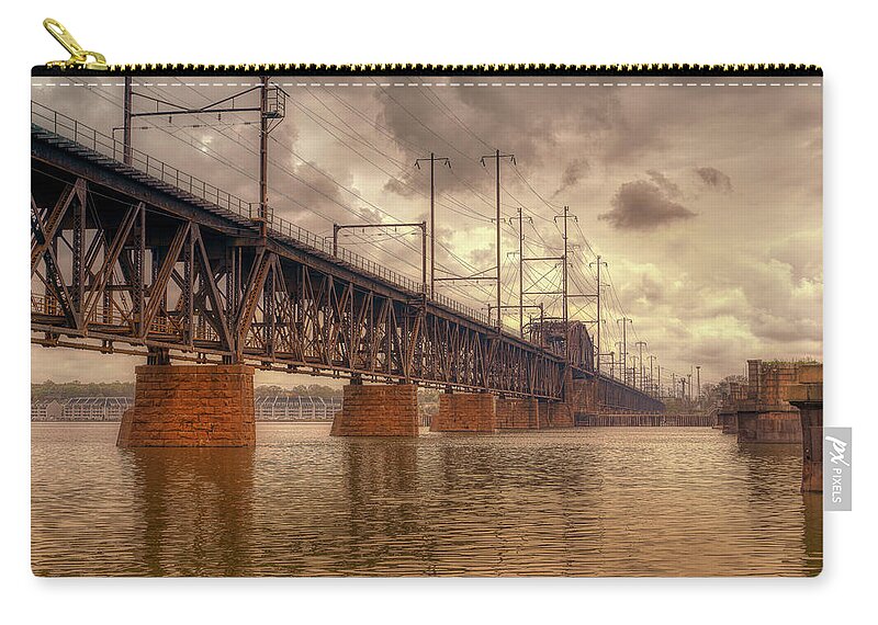 Amtrak Susquehanna River Bridge Zip Pouch featuring the photograph Susquehanna Railroad Bridge by Penny Polakoff