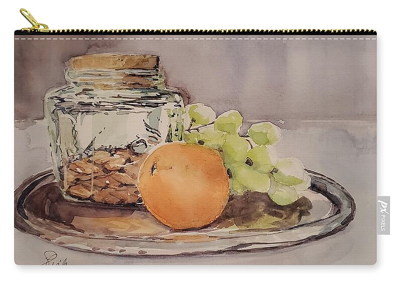 Still Life Zip Pouch featuring the painting Sustenance on a Silver Platter by Sheila Romard