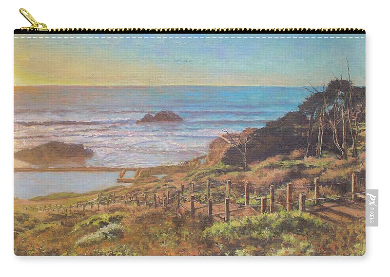 Sutro Bath Zip Pouch featuring the painting Sutro Bath San Francisco by Kerima Swain
