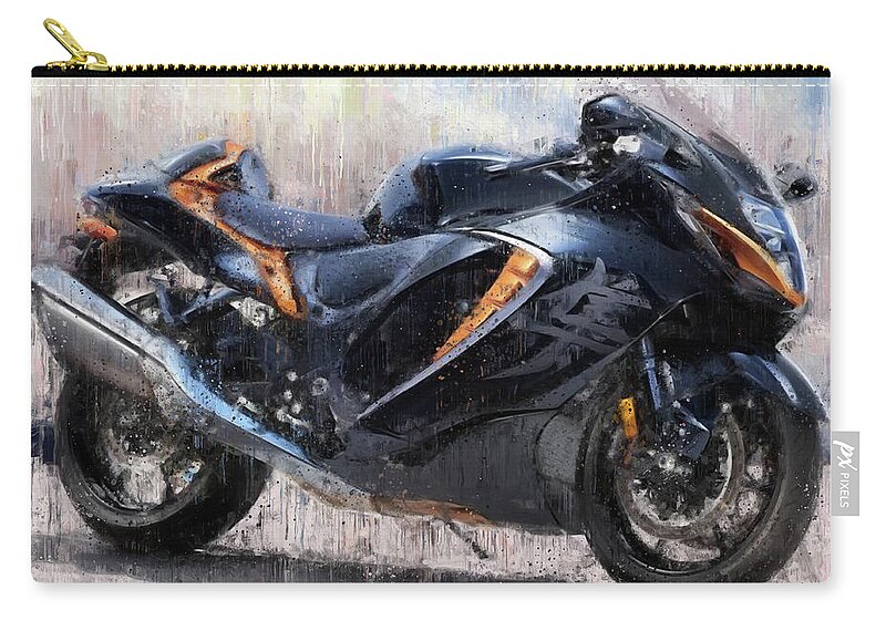 Motorcycle Carry-all Pouch featuring the painting SUZUKI HAYABUSA GSX1300R Motorcycles by Vart by Vart