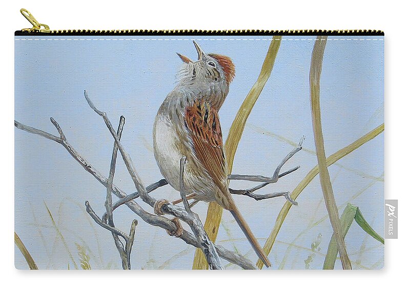 Swamp Sparrow Zip Pouch featuring the painting Swamp Sparrow Singing by Barry MacKay