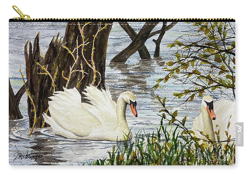 Swan Zip Pouch featuring the painting Swans by Joseph Burger