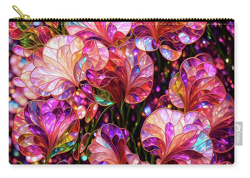 Sweet Peas Zip Pouch featuring the digital art Sweet Peas Extravaganza - Stained Glass by Peggy Collins