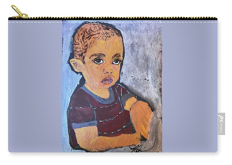 African-american Zip Pouch featuring the painting African-american Boy Sorrow by Melody Fowler
