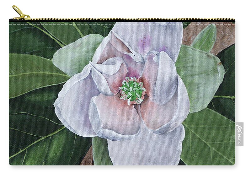 Sweetbay Magnolia Carry-all Pouch featuring the painting Sweetbay Magnolia by Heather E Harman