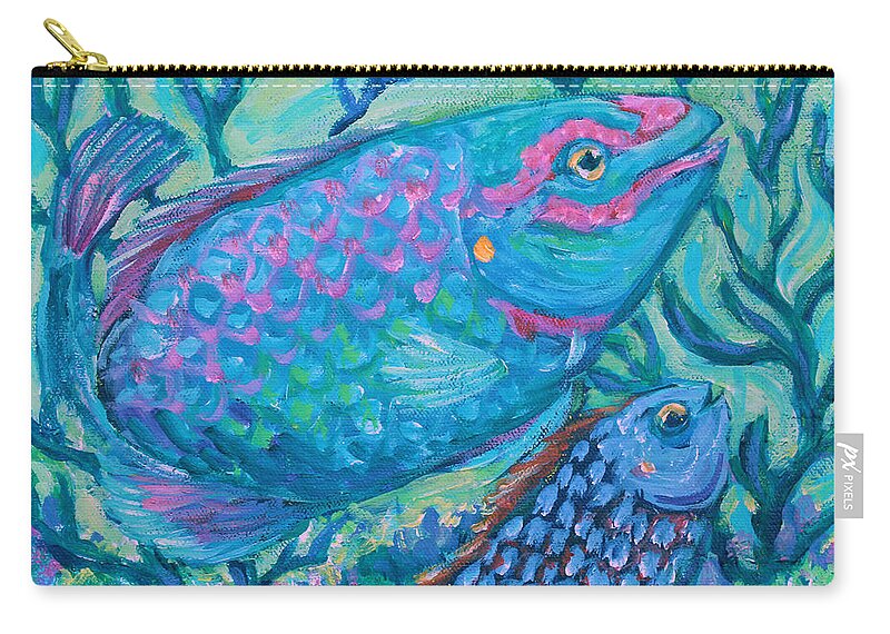 Acrylic Painting Underwater Undersea Reef Coralreef Fish Fishes Sea Ocean Zip Pouch featuring the painting Swim Buddies by Li Newton