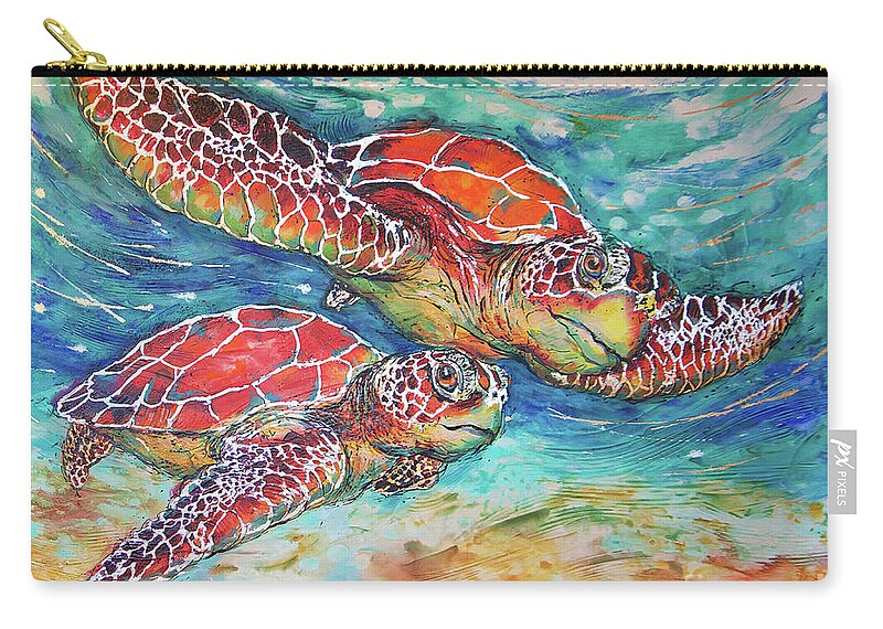  Zip Pouch featuring the painting Splendid Sea Turtles by Jyotika Shroff
