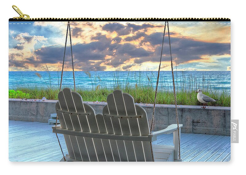 Bird Zip Pouch featuring the photograph Swing at the Beach in Square by Debra and Dave Vanderlaan