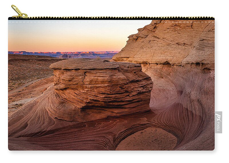 Sandstone Zip Pouch featuring the photograph Swirly Rock Sunset by Bradley Morris