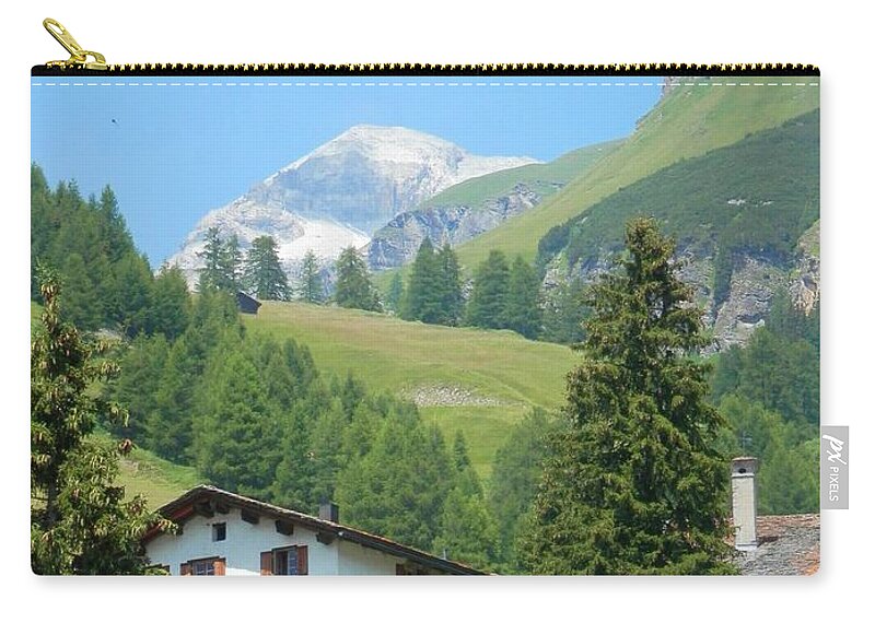 Switzerland Zip Pouch featuring the photograph Swiss Mountain Town, Spluegen by Claudia Zahnd-Prezioso