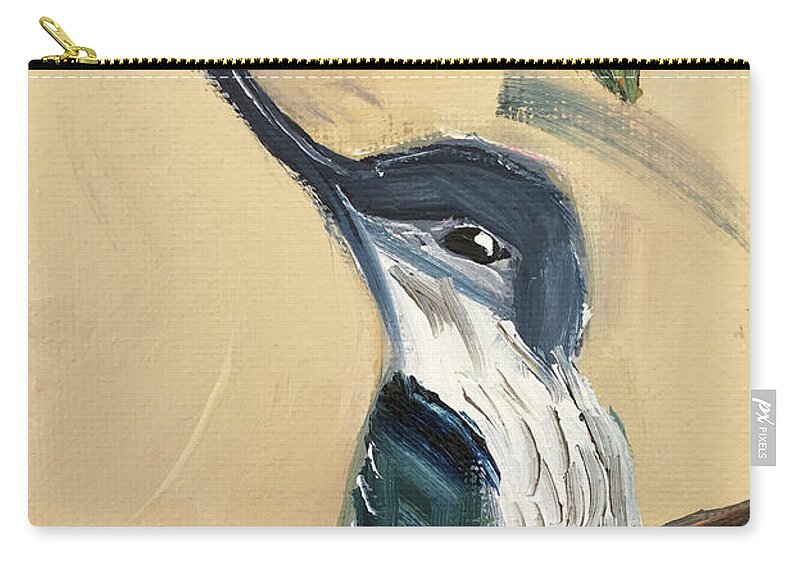 Sword Billed Hummingbird Zip Pouch featuring the painting Sword Billed Hummingbird by Roxy Rich