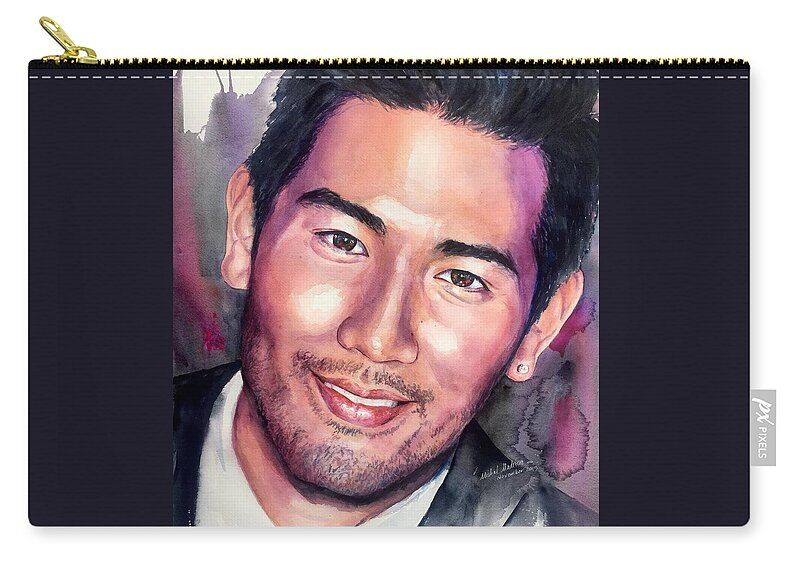 Godfrey Gao Zip Pouch featuring the painting Godfrey Gao Symphony of Synchronicities by Michal Madison