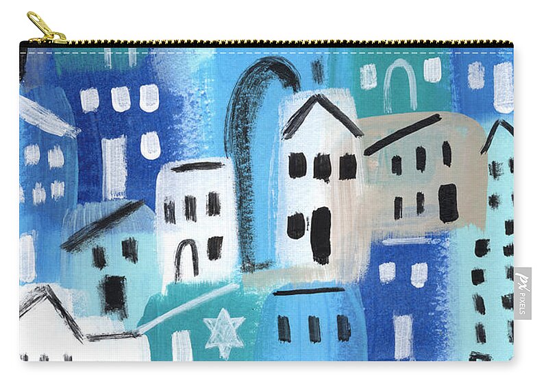 Synagogue Zip Pouch featuring the painting Synagogue- City Stories by Linda Woods