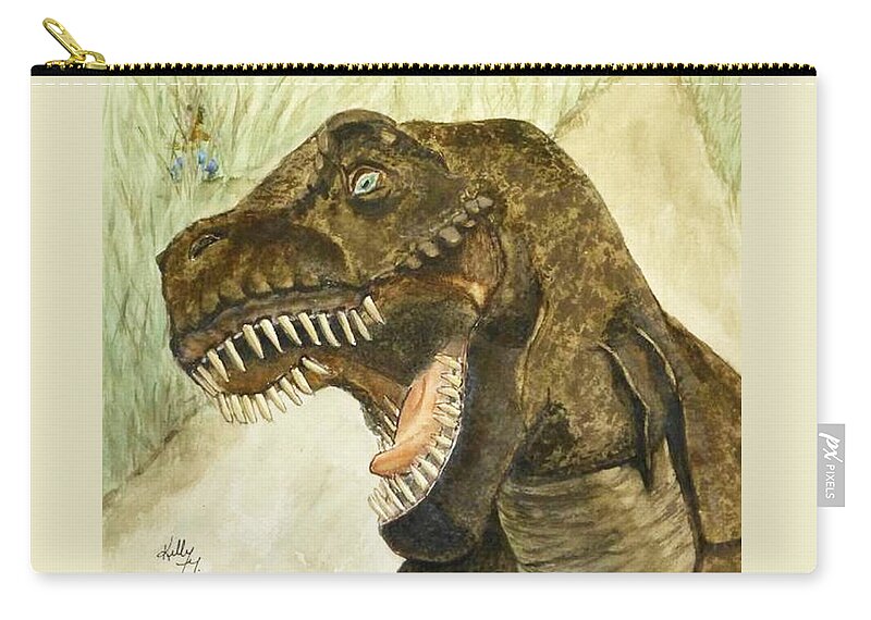 T-rex Zip Pouch featuring the painting T-Rex..... RUN by Kelly Mills