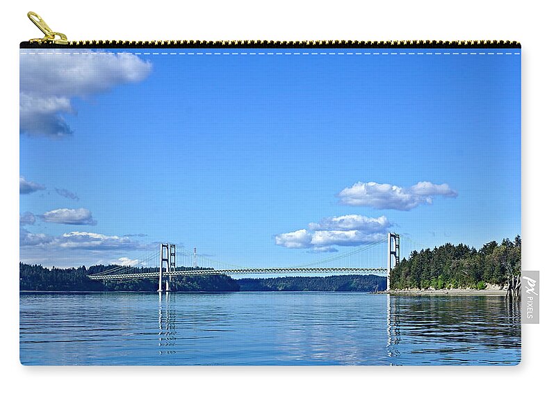 Landscape Zip Pouch featuring the photograph Tacoma Narrows Bridge by Bill TALICH