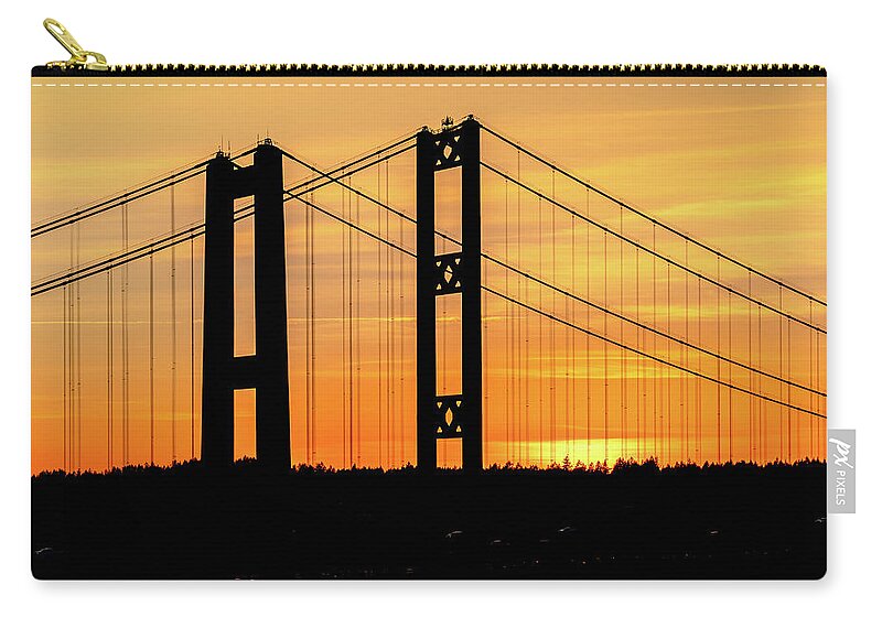 Tacoma Carry-all Pouch featuring the photograph Tacoma Narrows Bridges Fiery Sunset by Rob Green