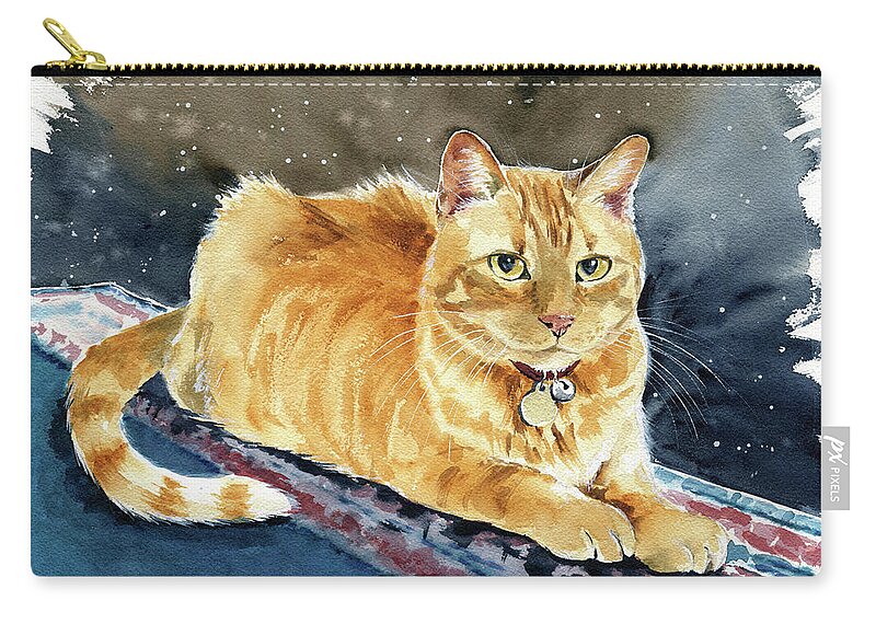 Cats Zip Pouch featuring the painting Taffy Orange Tabby Cat Painting by Dora Hathazi Mendes