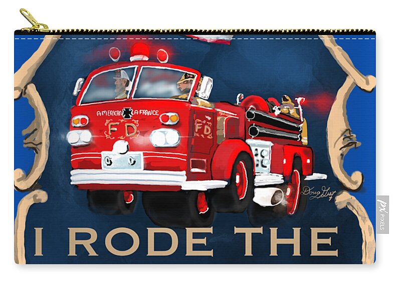 Firehouse Zip Pouch featuring the digital art Tailboard Firefighter by Doug Gist