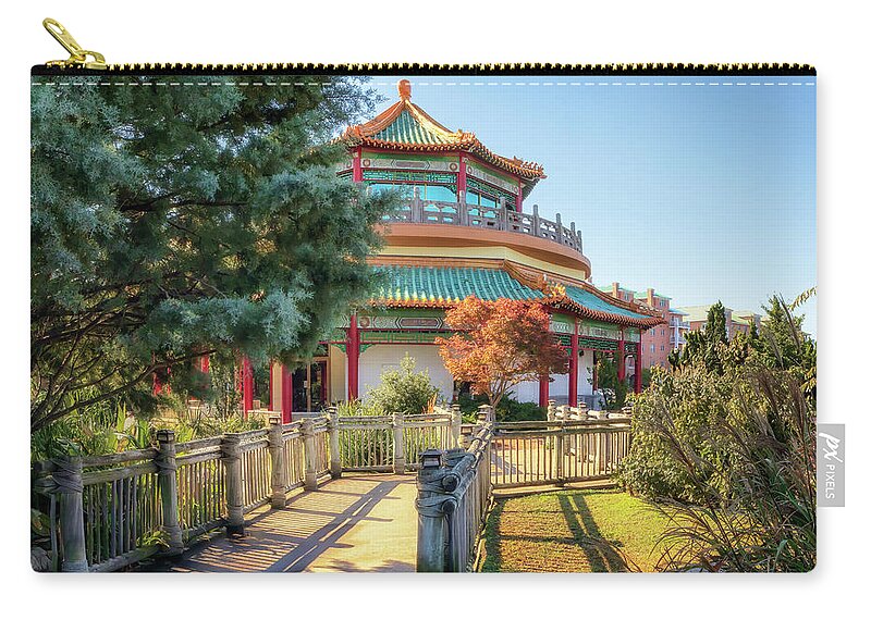 Pagoda Zip Pouch featuring the photograph Taiwan Friendship Pavillion - Norfolk by Susan Rissi Tregoning