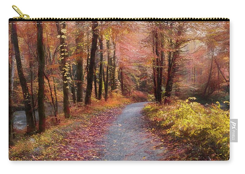 Trail Zip Pouch featuring the photograph Take a Walk in the Woods Panorama Painting by Debra and Dave Vanderlaan