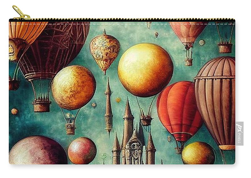Hot Air Balloons Zip Pouch featuring the digital art Taking Flight #2 by Nickleen Mosher