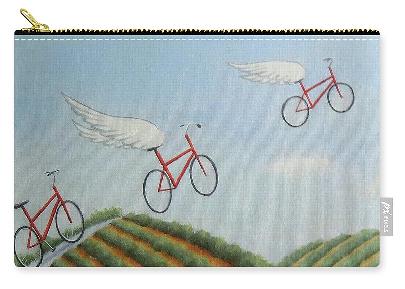 Red Bicycles Zip Pouch featuring the painting Taking Flight by Phyllis Andrews