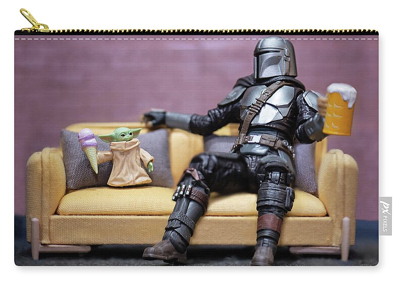 Mandalorian Zip Pouch featuring the photograph Taking it easy with Mando and Baby Yoda by Matt McDonald