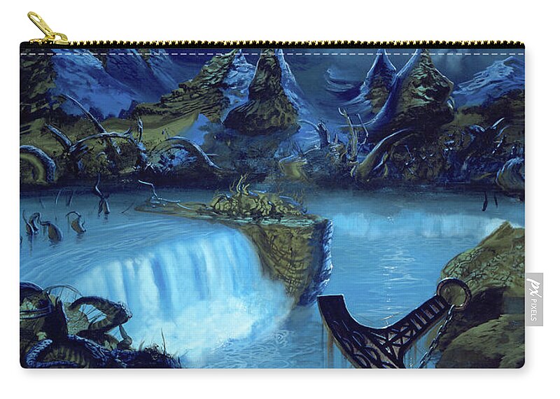 Amorphis Zip Pouch featuring the painting Tales from the Thousand Lakes by Sv Bell