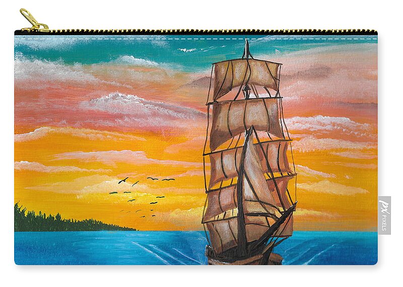 Tall Ship Zip Pouch featuring the painting Tall ship by David Bigelow