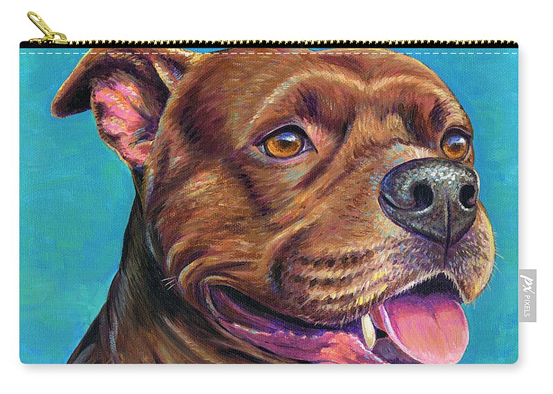 Staffordshire Bull Terrier Zip Pouch featuring the painting Tallulah the Staffordshire Bull Terrier Dog by Rebecca Wang