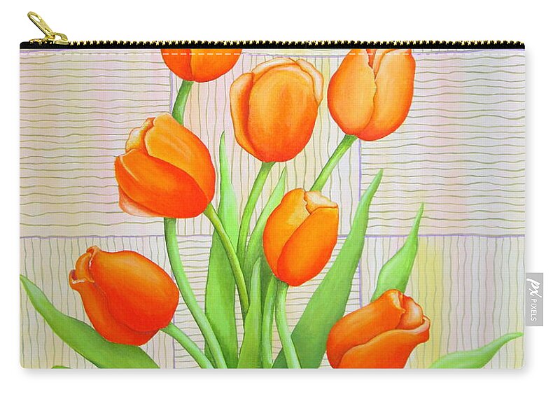 Tulips Zip Pouch featuring the painting Tangerine Tulips by Carol Sabo