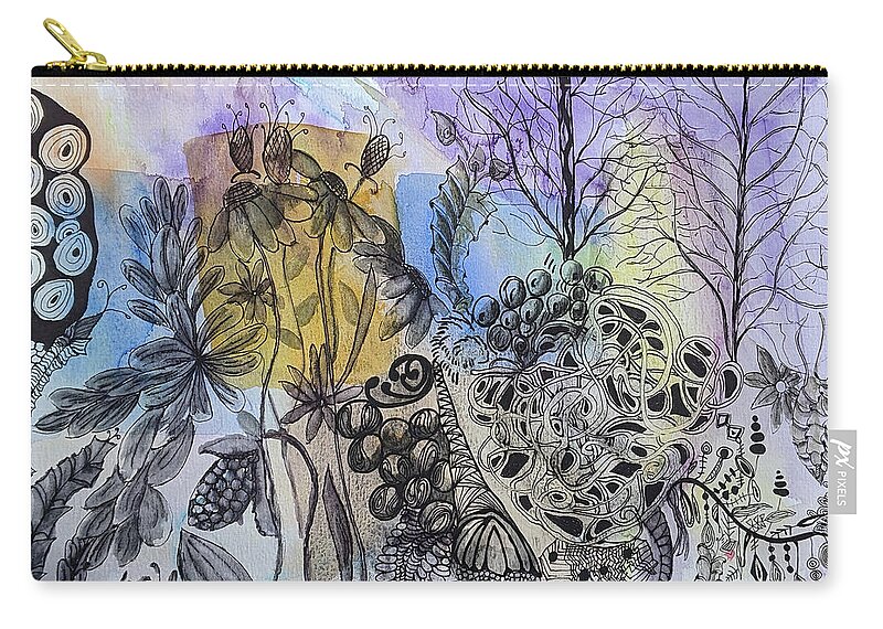 Garden Abstract Zip Pouch featuring the painting Tangled Garden 5322c by Cathy Anderson