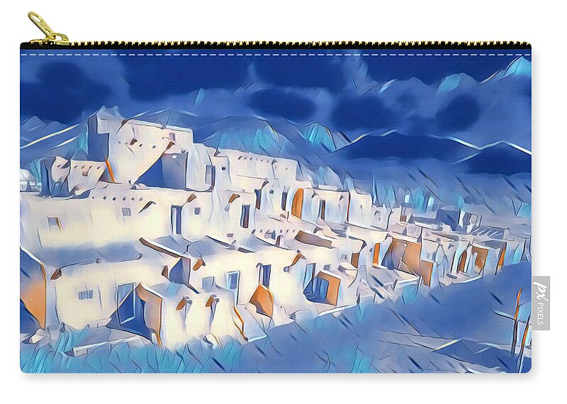 Native American Zip Pouch featuring the digital art Taos Pueblo at Night by Aerial Santa Fe