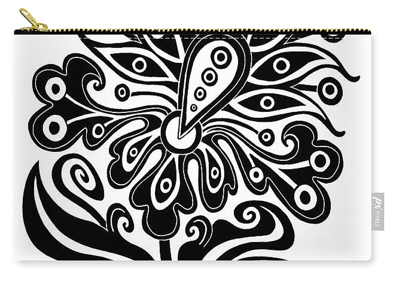 Flower Zip Pouch featuring the drawing Tapestry Flower Ink 1 by Amy E Fraser