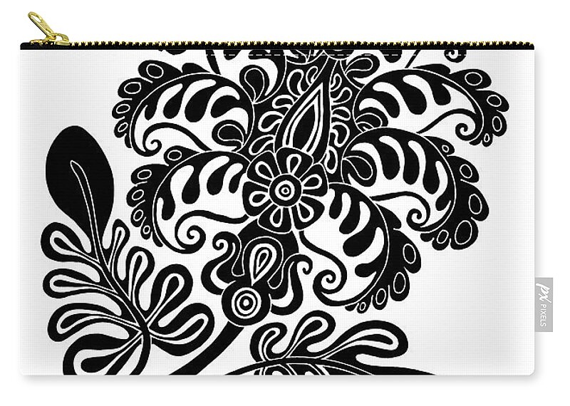 Flower Zip Pouch featuring the drawing Tapestry Flower Ink 4 by Amy E Fraser