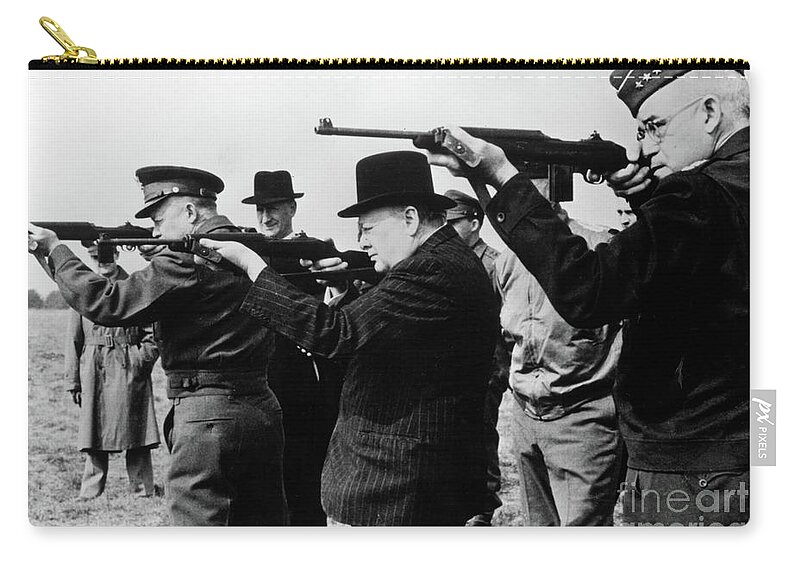 Gun Zip Pouch featuring the photograph Target Practice for Dwight Eisenhower, Winston Churchill and Omar Bradley by English School