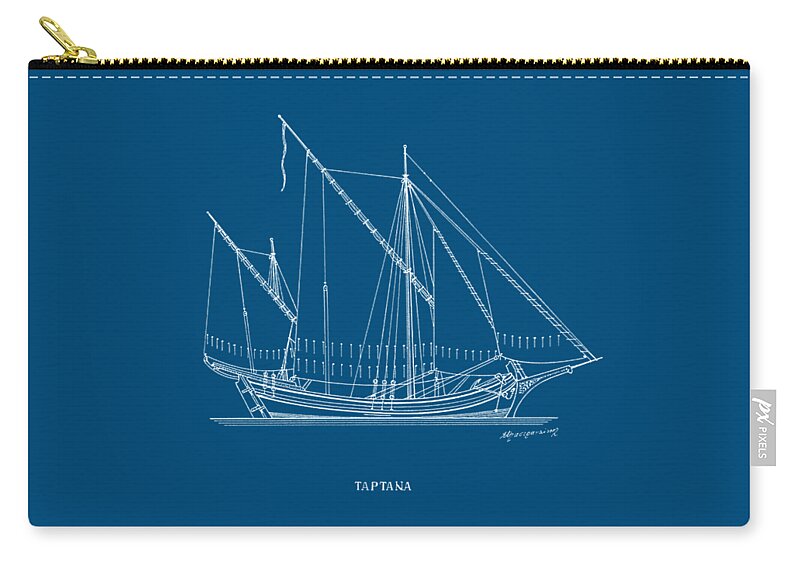 Historic Vessels Zip Pouch featuring the drawing Tartana - traditional Greek sailing ship - blueprint by Panagiotis Mastrantonis
