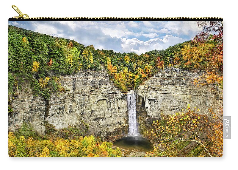Taughannock Falls Zip Pouch featuring the photograph Taughannock Falls Autumn by Christina Rollo