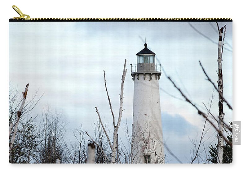 Tawas Carry-all Pouch featuring the photograph Tawas Point Lighthouse and Birch Trees by Rich S