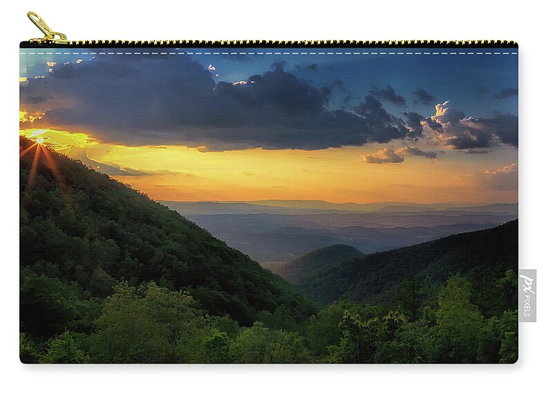 Blue Ridge Mountains Zip Pouch featuring the photograph Taylors Mountain Golden Hour - Blue Ridge Parkway by Susan Rissi Tregoning