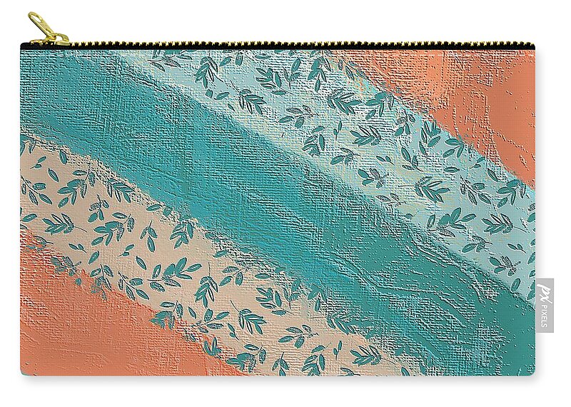 Pattern Zip Pouch featuring the digital art Teal and Peach Diagonal by Bonnie Bruno