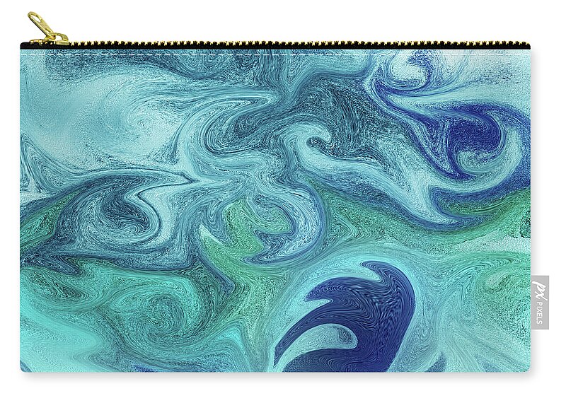Watercolor Sea Zip Pouch featuring the painting Teal Blue Turquoise And Ultramarine Abstract Sea Wave by Irina Sztukowski