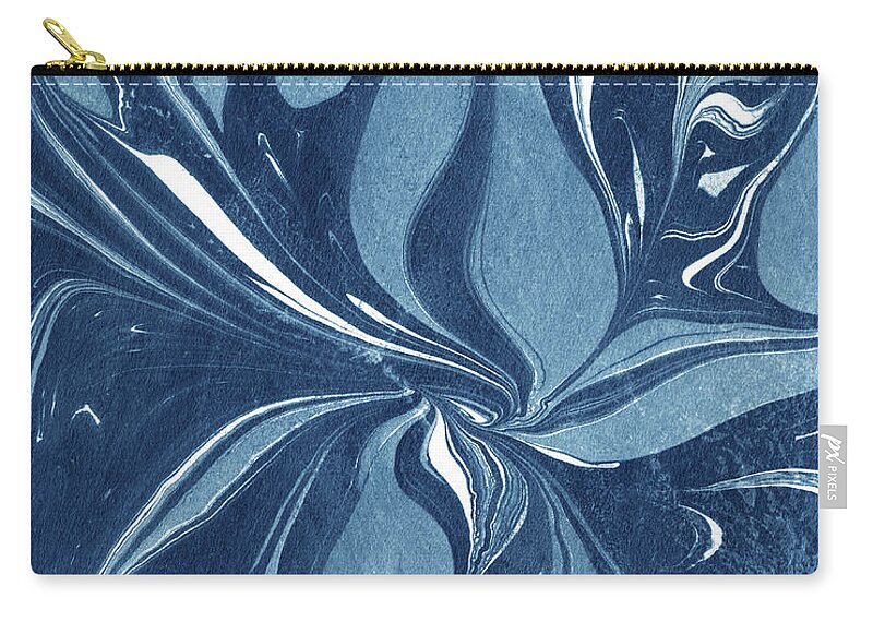 Teal Zip Pouch featuring the painting Teal Indigo Blue Magic Flower Nature Pattern by Irina Sztukowski