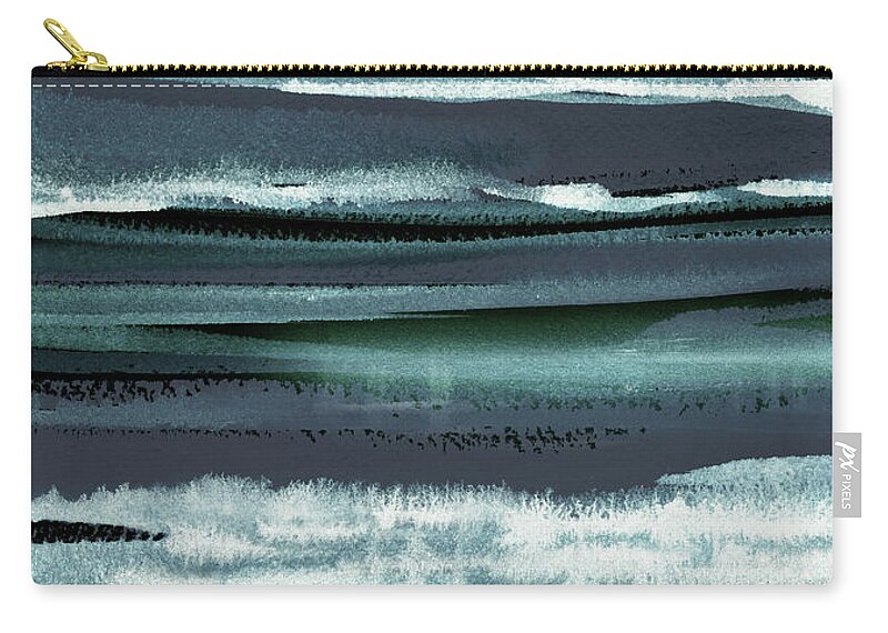 Teal Zip Pouch featuring the painting Teal Reflections Abstract Watercolor River Flow by Irina Sztukowski