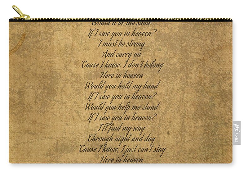 Tears In Heaven by Eric Clapton Vintage Song Lyrics on Parchment Zip Pouch